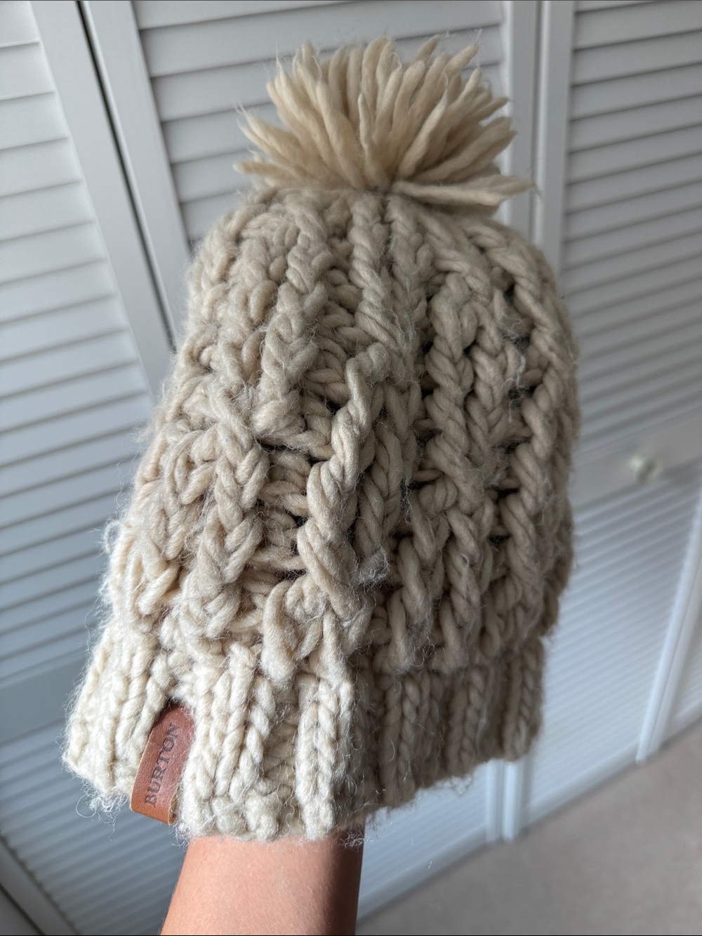 Burton Cream Chunky Cable Knit Pom Beanie